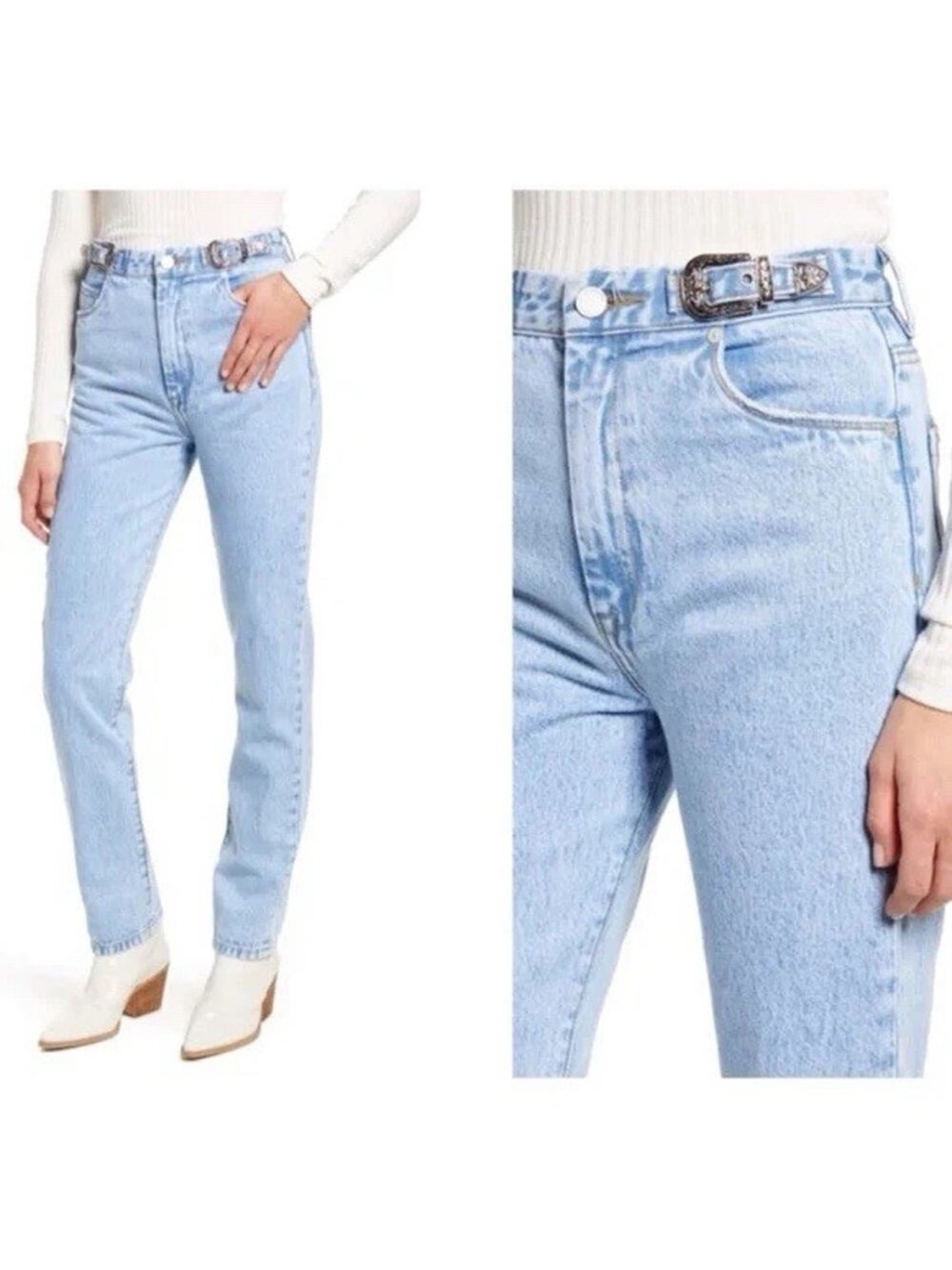 Blank NYC Ultra High-Rise Bleecker Buckle Accent Straight Leg Jeans